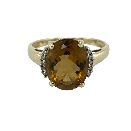 9ct Gold Diamond & Yellow Stone Ring