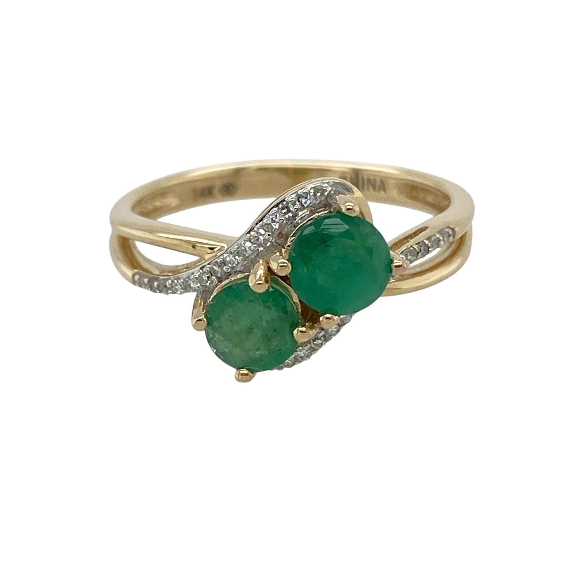 14ct Gold Diamond & Emerald Twist Ring