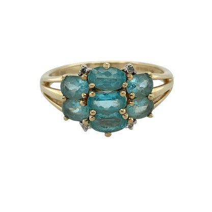9ct Gold Diamond & Blue Stone Cluster Ring