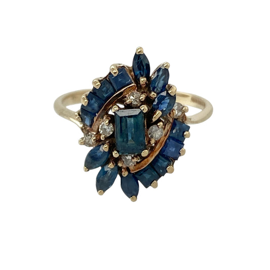 9ct Gold Diamond & Sapphire Cluster Ring