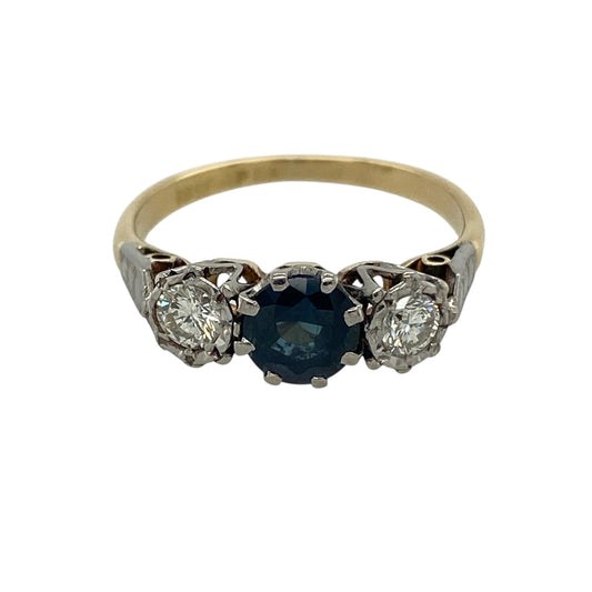 18ct Gold Diamond & Sapphire Trilogy Ring