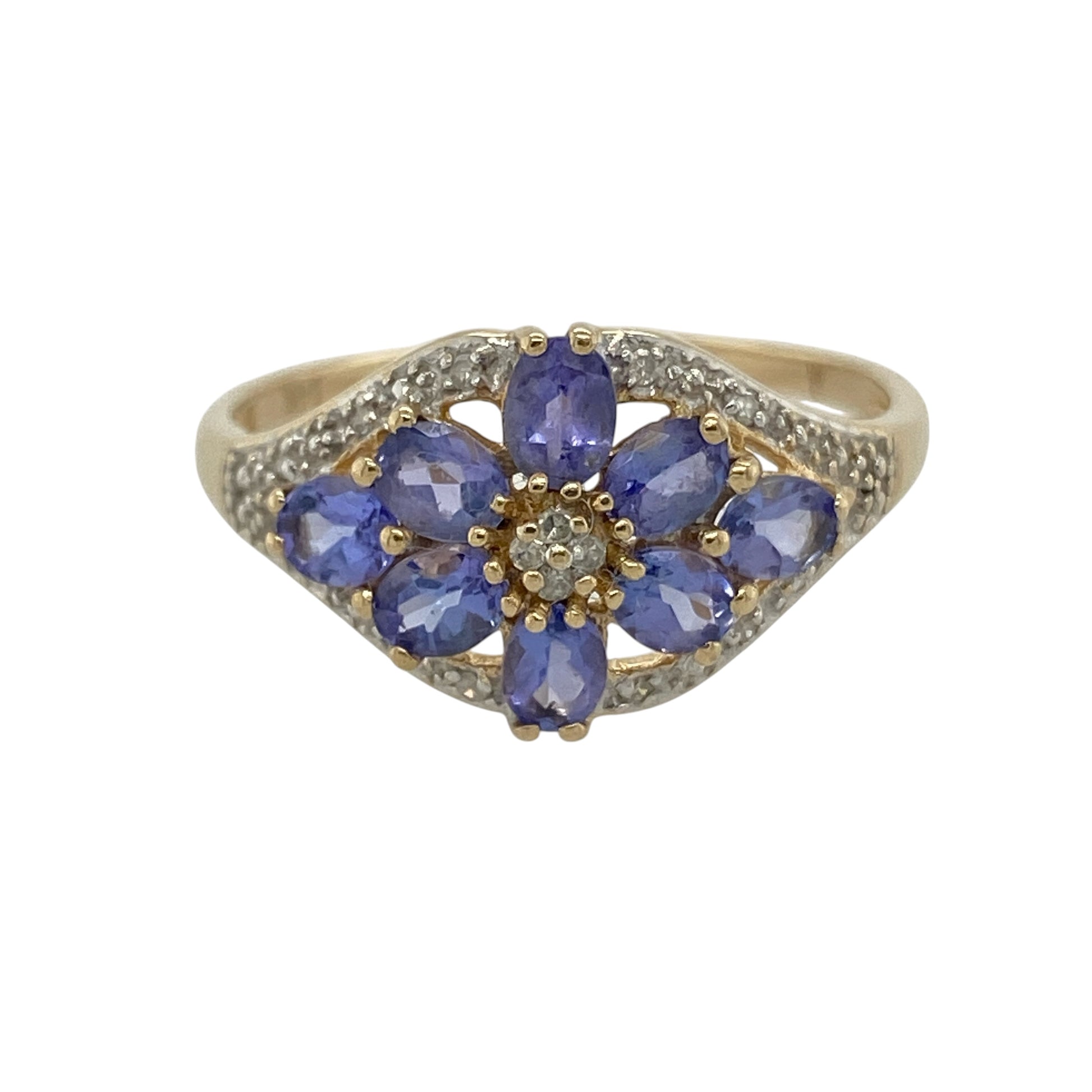 14ct Gold Diamond & Tanzanite Flower Cluster Ring