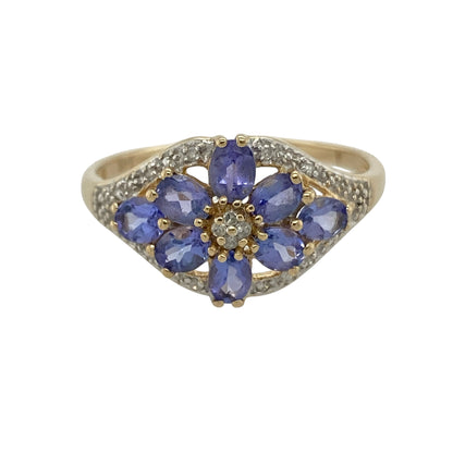 14ct Gold Diamond & Tanzanite Flower Cluster Ring
