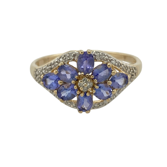 14ct Gold Diamond & Tanzanite Flower Cluster Ring