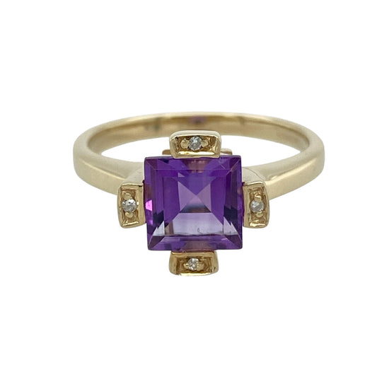 9ct Gold Diamond & Amethyst Ring