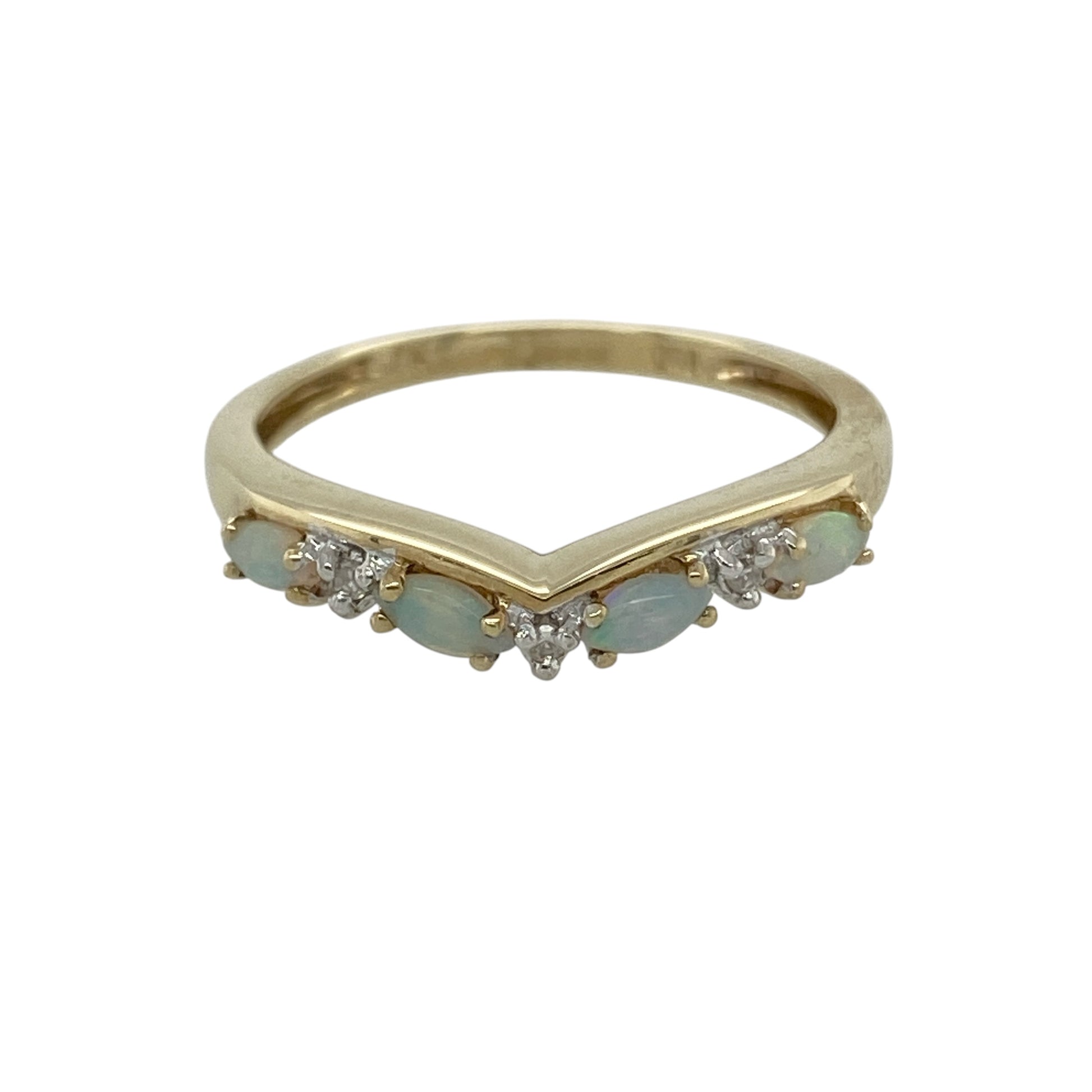 9ct Gold Diamond & Opal Wishbone Ring