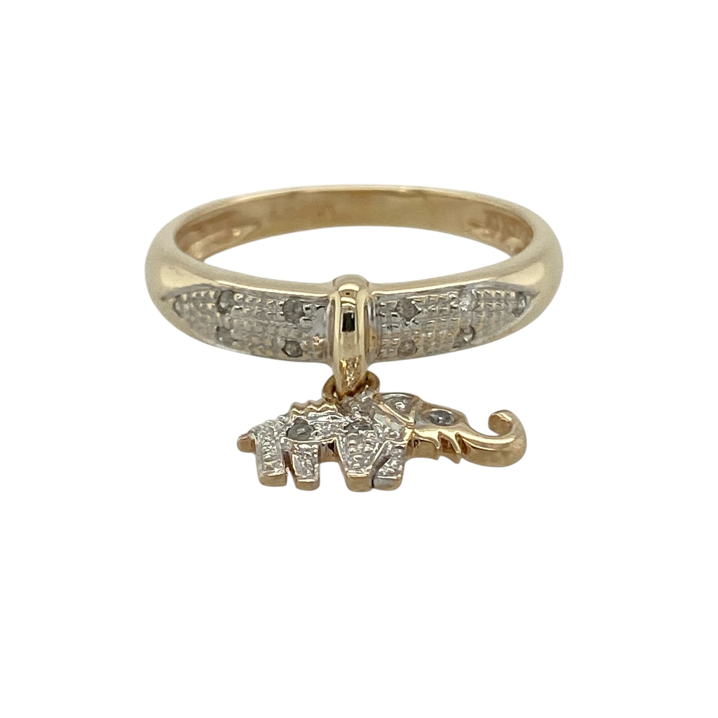 9ct Gold & Diamond Band with Elephant Charm Ring