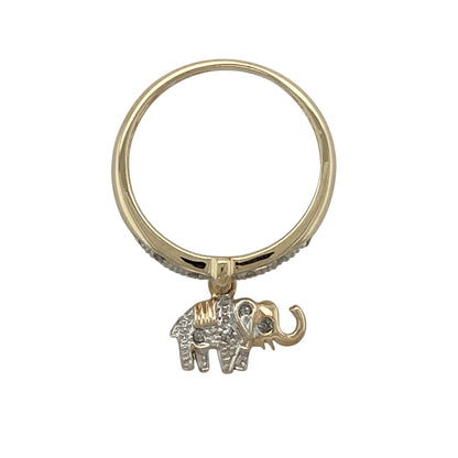 9ct Gold & Diamond Band with Elephant Charm Ring