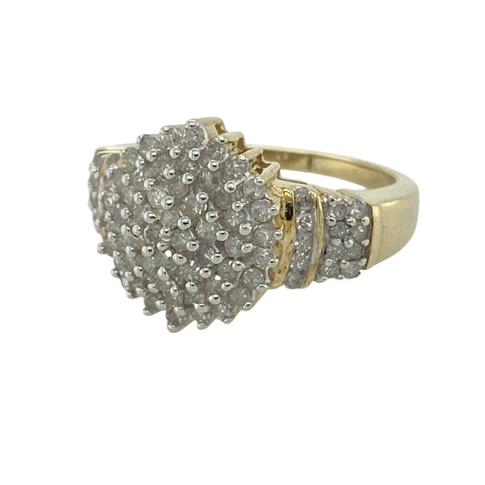 Add bold sparkle and timeless elegance to your jewellery collection with this pre-owned 9ct yellow gold diamond set cluster ring, featuring a striking statement design with luxurious everyday appeal—perfect for special occasions, evening wear, or standout styling.

Design: The ring features an eye-catching diamond cluster arrangement across the front, creating a bold and elegant appearance with enhanced brilliance.