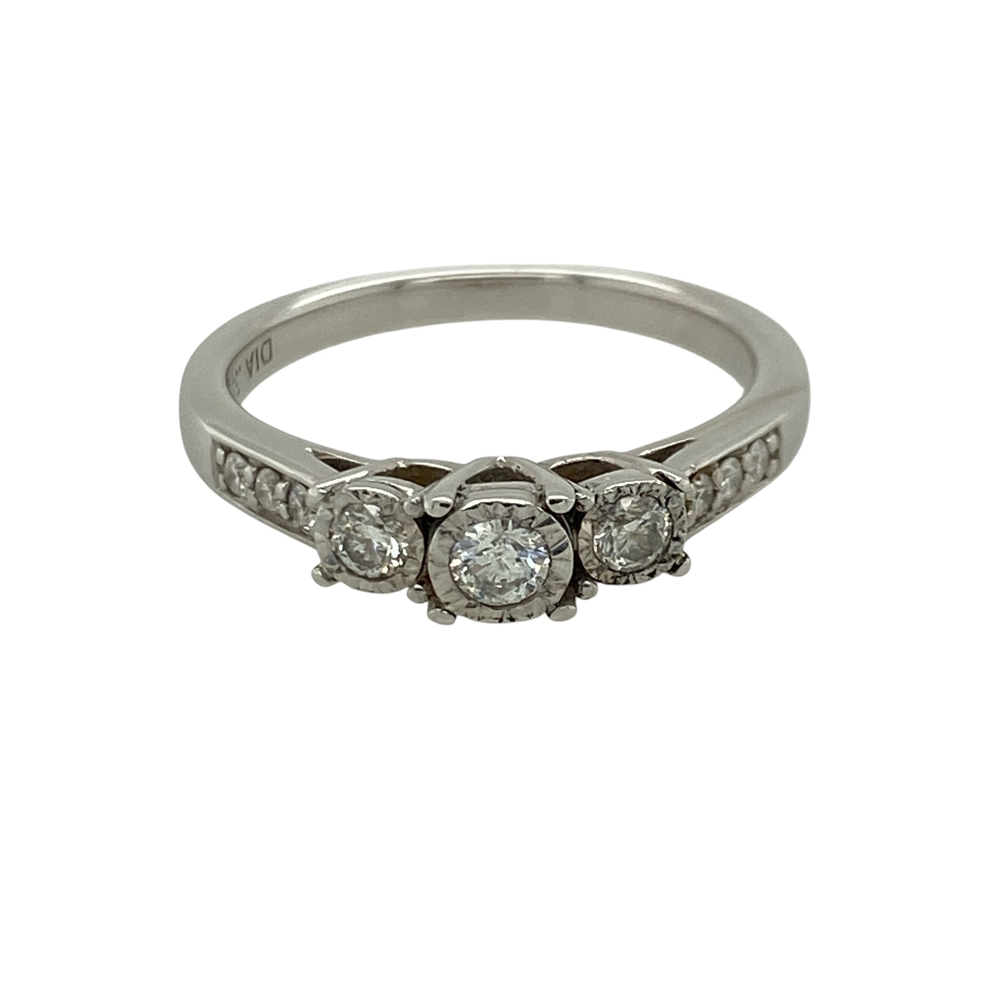 9ct White Gold & Diamond Illusion Set Trilogy Ring