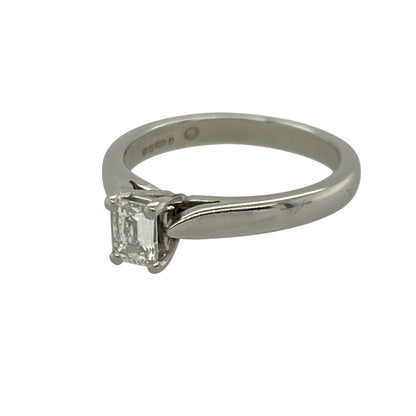 Add timeless sophistication to your jewellery collection with this pre-owned platinum emerald cut diamond solitaire ring, featuring a beautifully elegant single stone design with refined understated sparkle—perfect for engagements, anniversaries, or luxurious everyday wear.

Design: The ring showcases a stunning emerald cut solitaire diamond weighing approximately 0.33ct, offering elegant step-cut facets and a sophisticated light-catching appearance with timeless appeal.