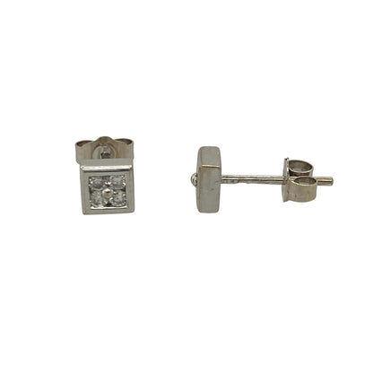 9ct White Gold & Diamond Square Stud Earrings
