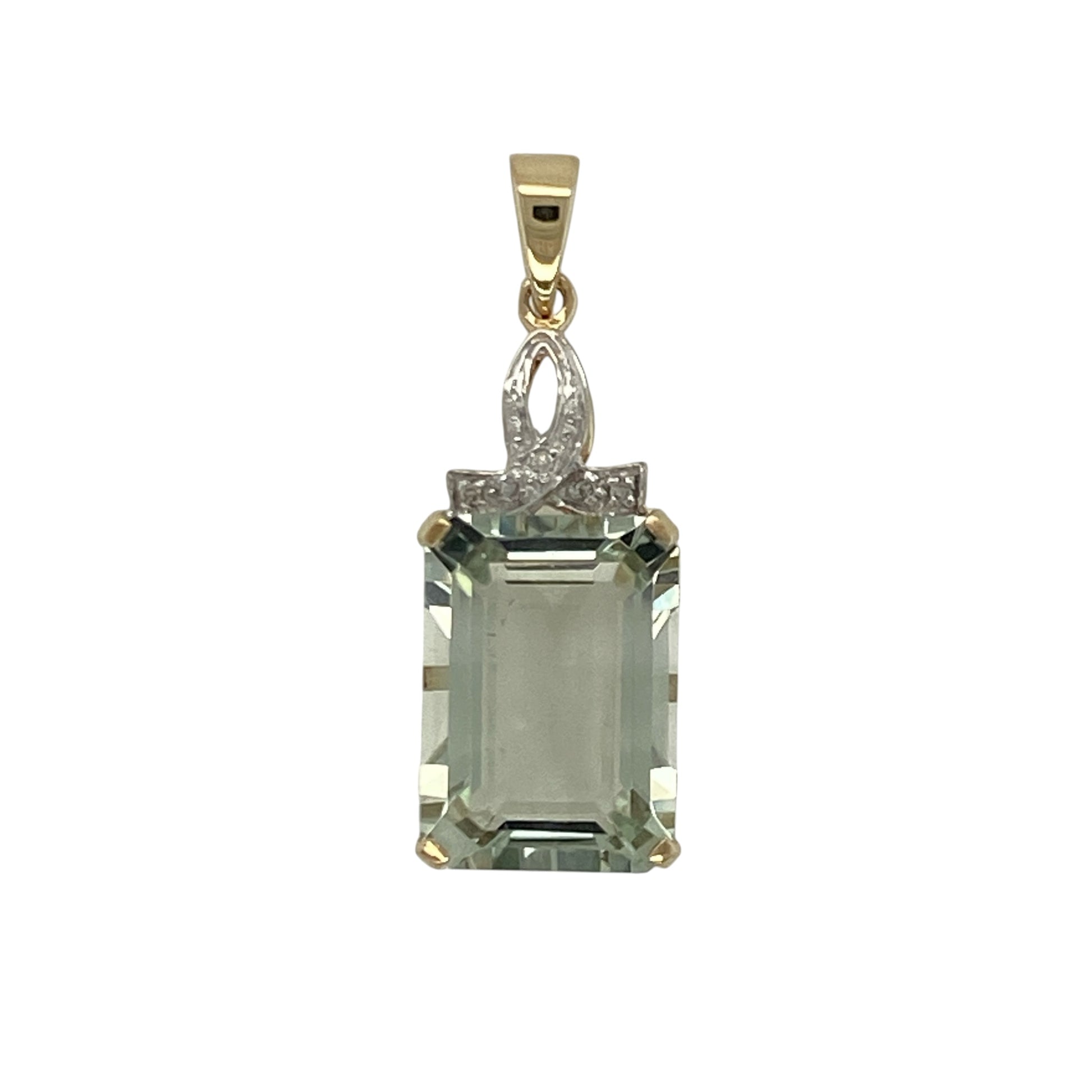9ct Gold Diamond & Green Amethyst Rectangle Pendant