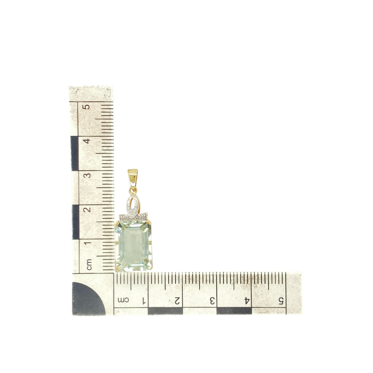 9ct Gold Diamond & Green Amethyst Rectangle Pendant