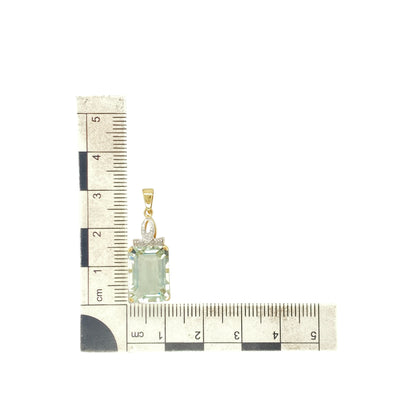 9ct Gold Diamond & Green Amethyst Rectangle Pendant