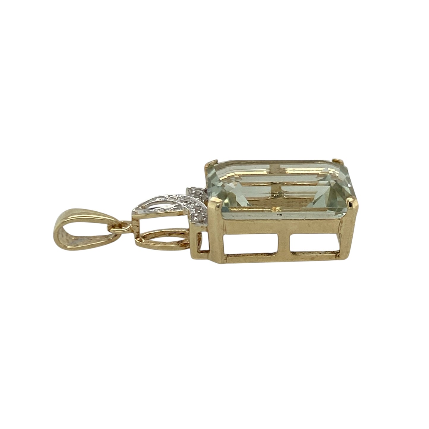 9ct Gold Diamond & Green Amethyst Rectangle Pendant
