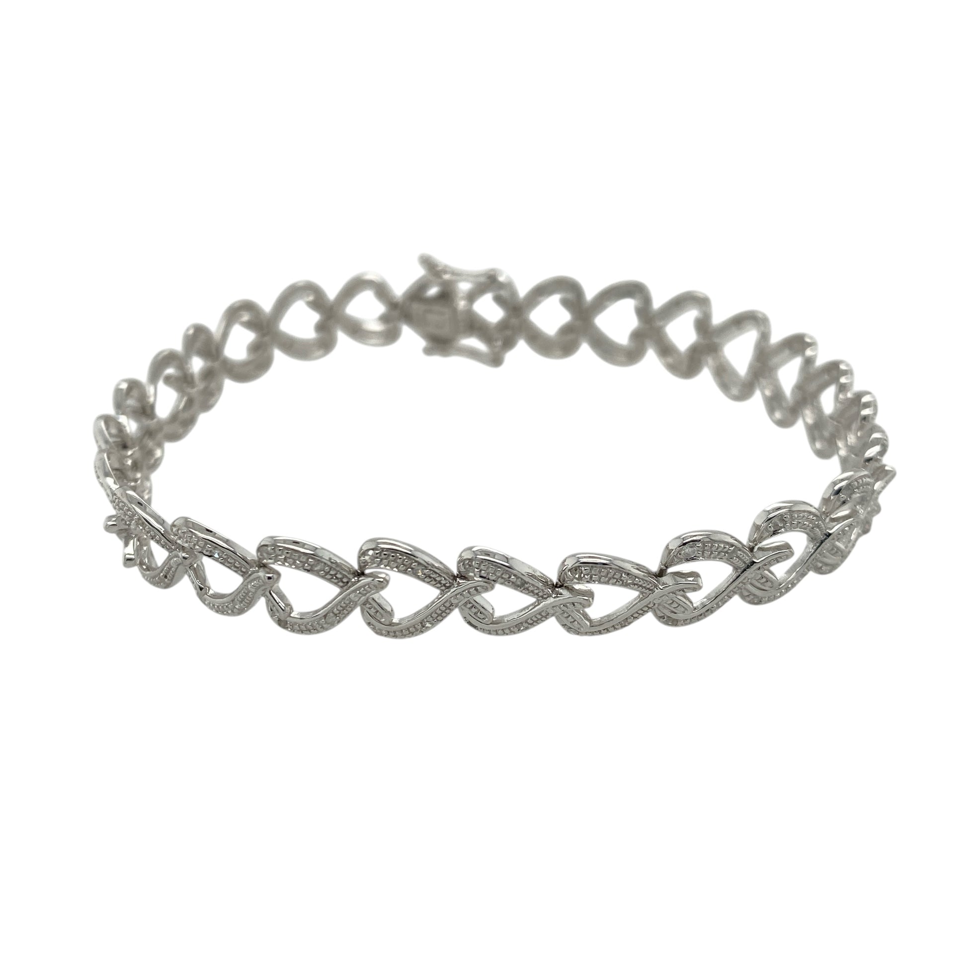 9ct White Gold & Diamond Heart Link 7.5" Bracelet