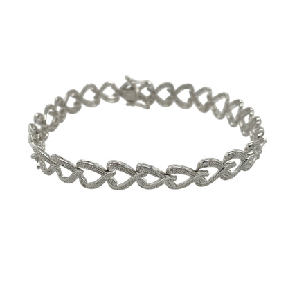9ct White Gold & Diamond Heart Link 7.5" Bracelet