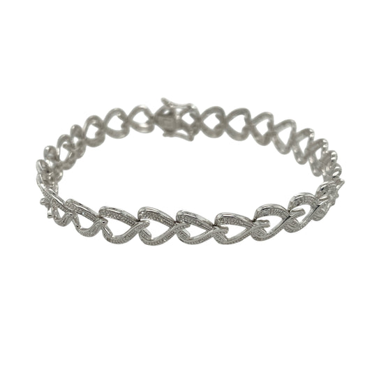 9ct White Gold & Diamond Heart Link 7.5" Bracelet