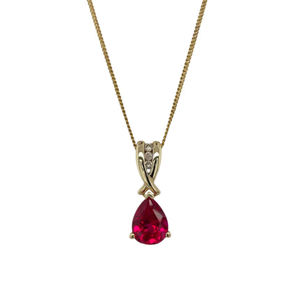 9ct Gold Diamond & Ruby Set 18" Necklace