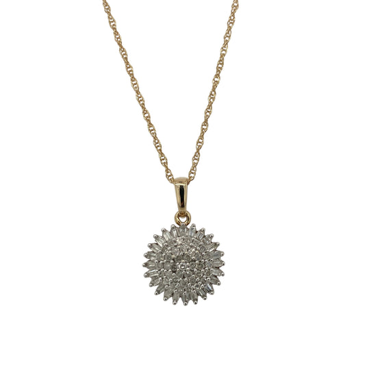 9ct Gold & Diamond Set Cluster 18" Necklace