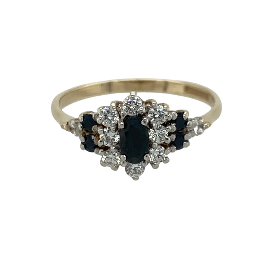9ct Gold Sapphire & Cubic Zirconia Cluster Ring