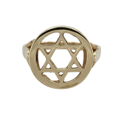 9ct Gold Star of David Round Signet Ring