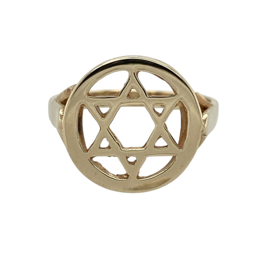 9ct Gold Star of David Round Signet Ring