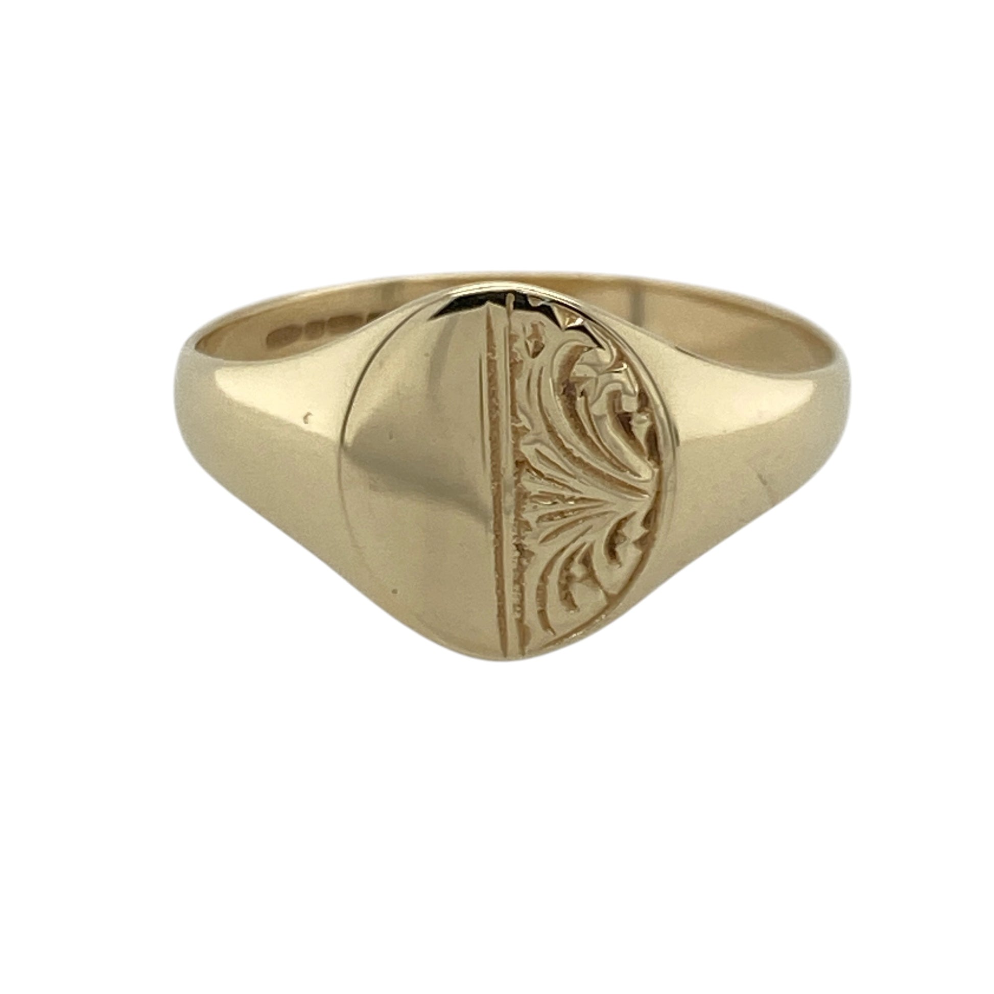 9ct Gold Patterned Oval Signet Ring