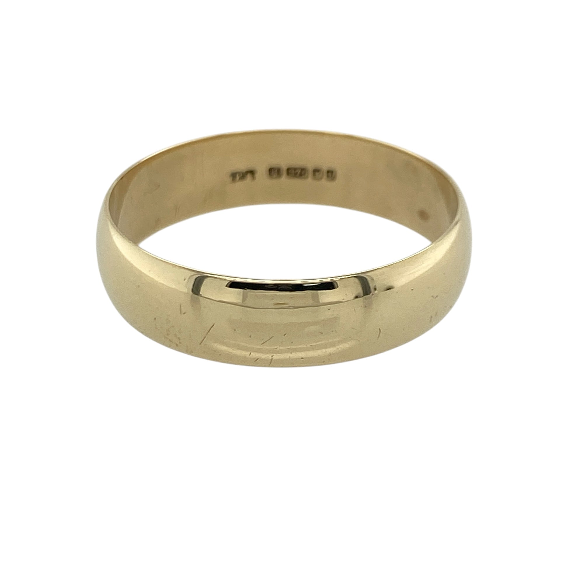 Celebrate timeless style with this pre-owned 9ct yellow gold wedding band ring, featuring a classic wide profile and polished finish with enduring everyday appeal—perfect as a wedding ring, anniversary band, or versatile jewellery essential.

Design: The ring features a traditional plain band design with a smooth polished finish and a substantial 6mm width, creating a bold and timeless look suitable for everyday wear.