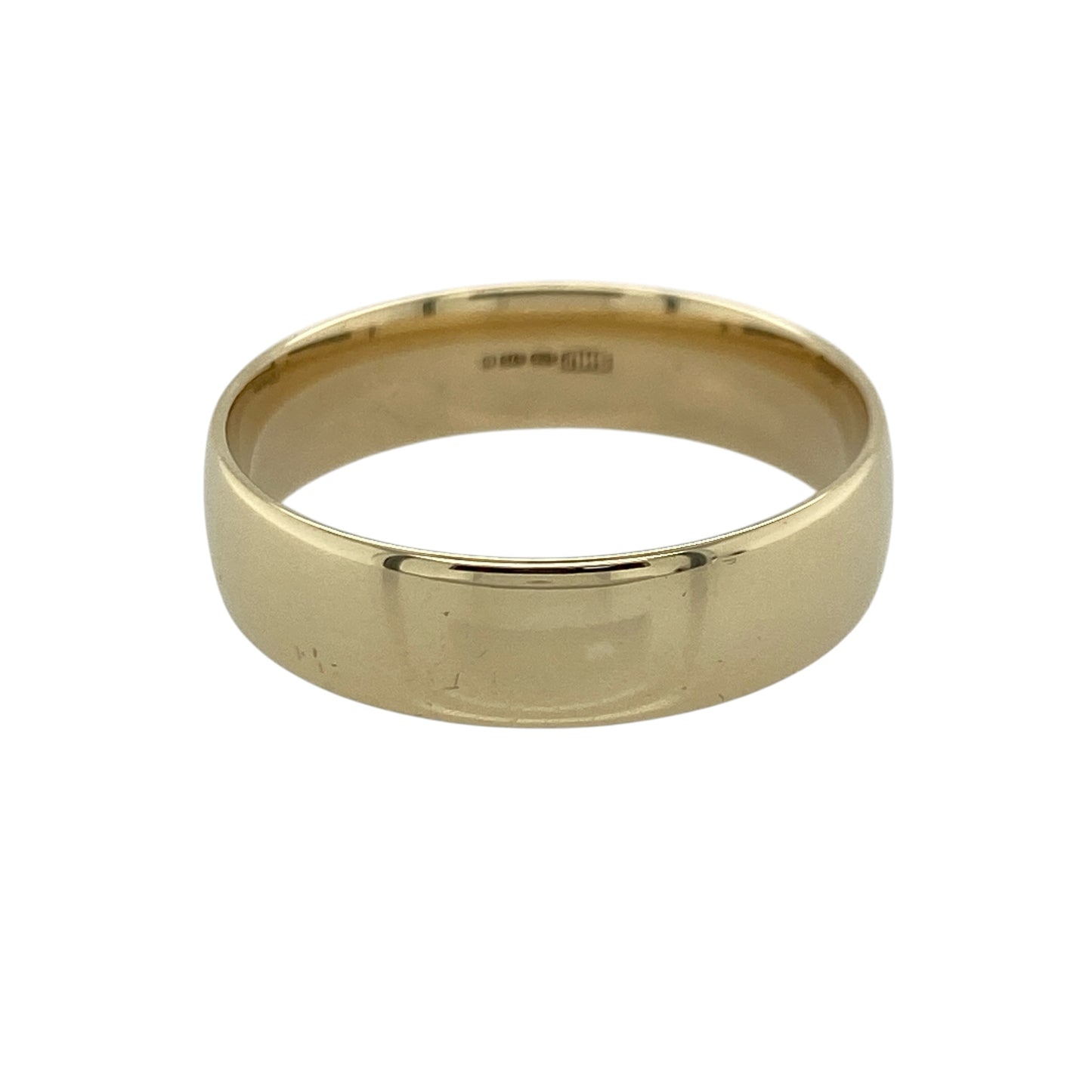 Celebrate timeless style with this pre-owned 9ct yellow gold wedding band ring, featuring a classic wide profile and polished finish with enduring everyday appeal—perfect as a wedding ring, anniversary band, or versatile jewellery essential.

Design: The ring features a traditional plain band design with a smooth polished finish and a substantial 6mm width, creating a bold and timeless look suitable for everyday wear.