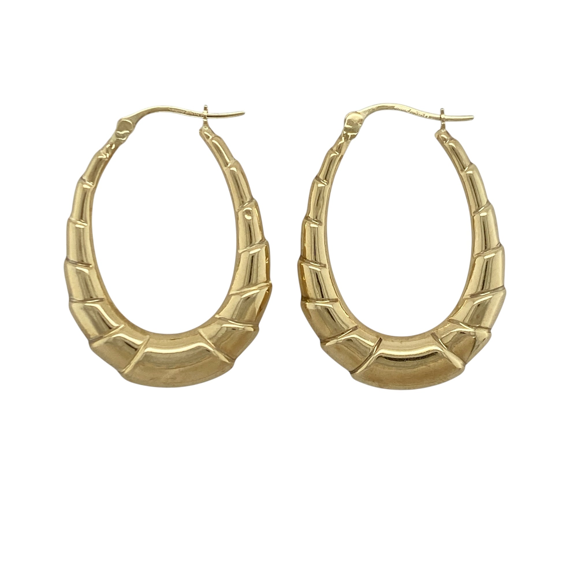 9ct Gold Textured Oval Creole Earrings