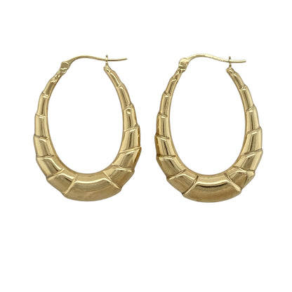 9ct Gold Textured Oval Creole Earrings