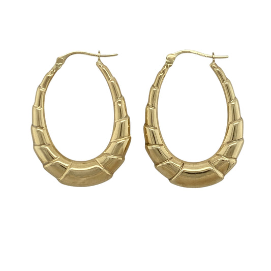 9ct Gold Textured Oval Creole Earrings