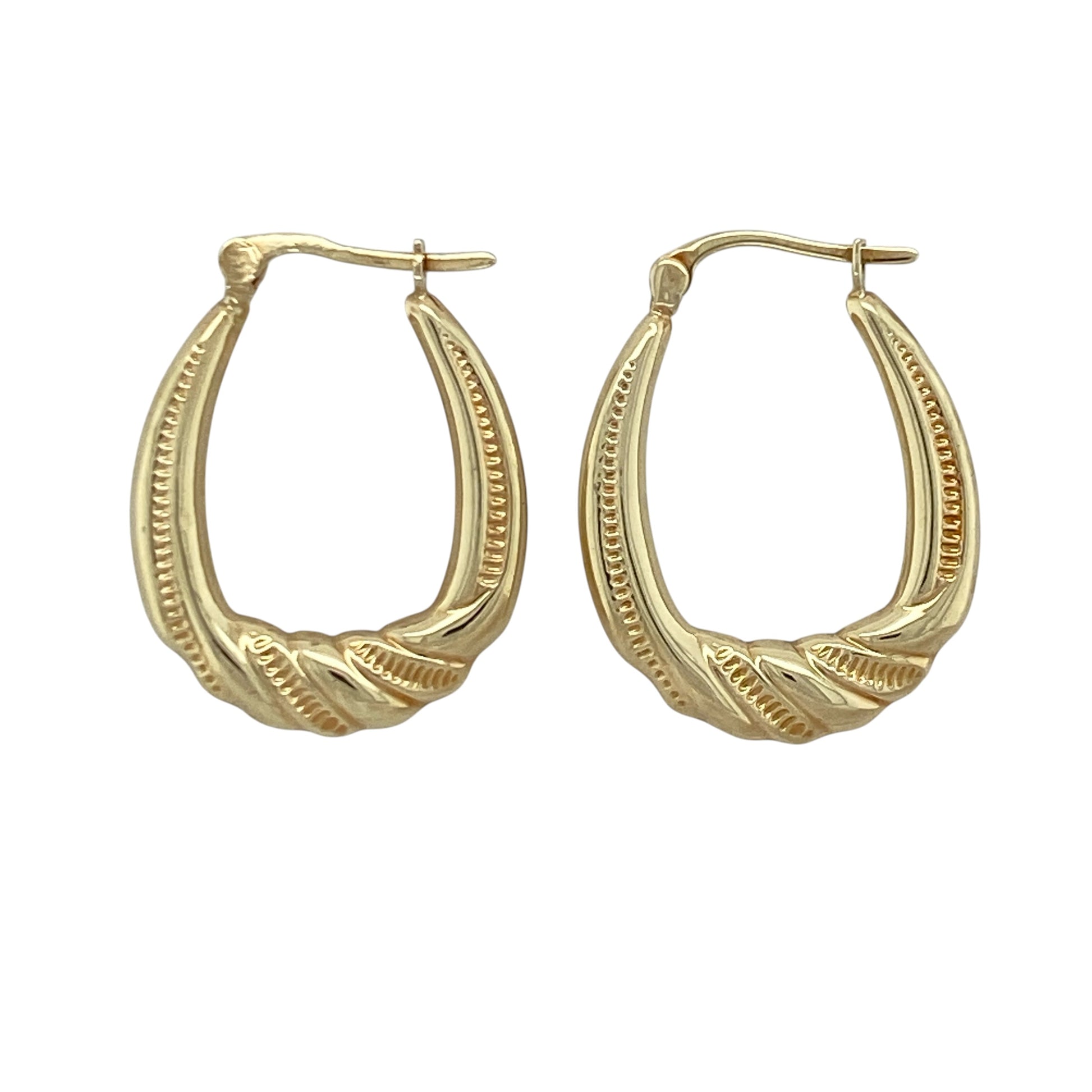 9ct Gold Textured Twist Style Oval Creole Earrings