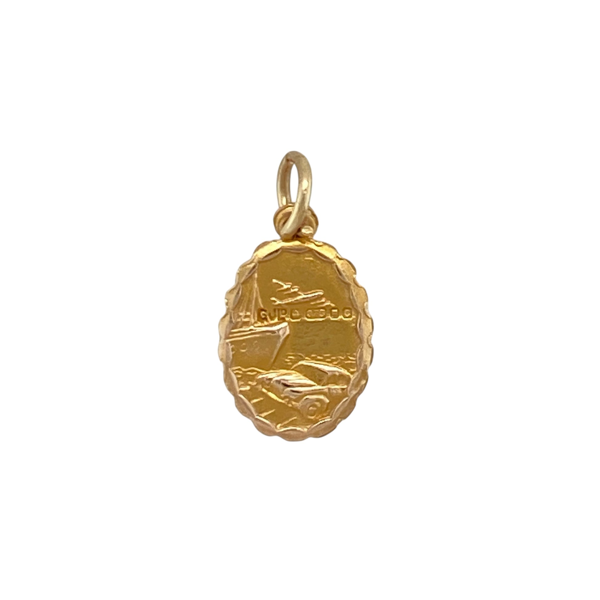 Carry a timeless symbol of protection wherever you go with this pre-owned 9ct yellow gold double sided small oval St Christopher pendant, featuring a classic religious design with meaningful everyday appeal—perfect for gifting, travel keepsakes, or personal jewellery collections.

Design: The pendant features a traditional small oval St Christopher design with detailing on both sides, creating a versatile and meaningful piece with timeless character.