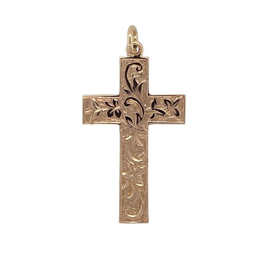 9ct Gold Patterned Cross Pendant