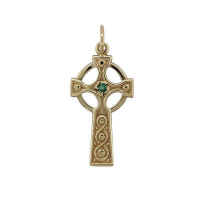 9ct Gold & Green Stone Celtic Cross Pendant