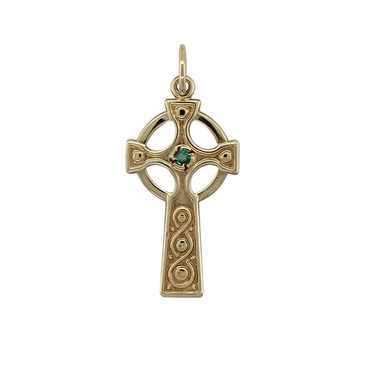 9ct Gold & Green Stone Celtic Cross Pendant