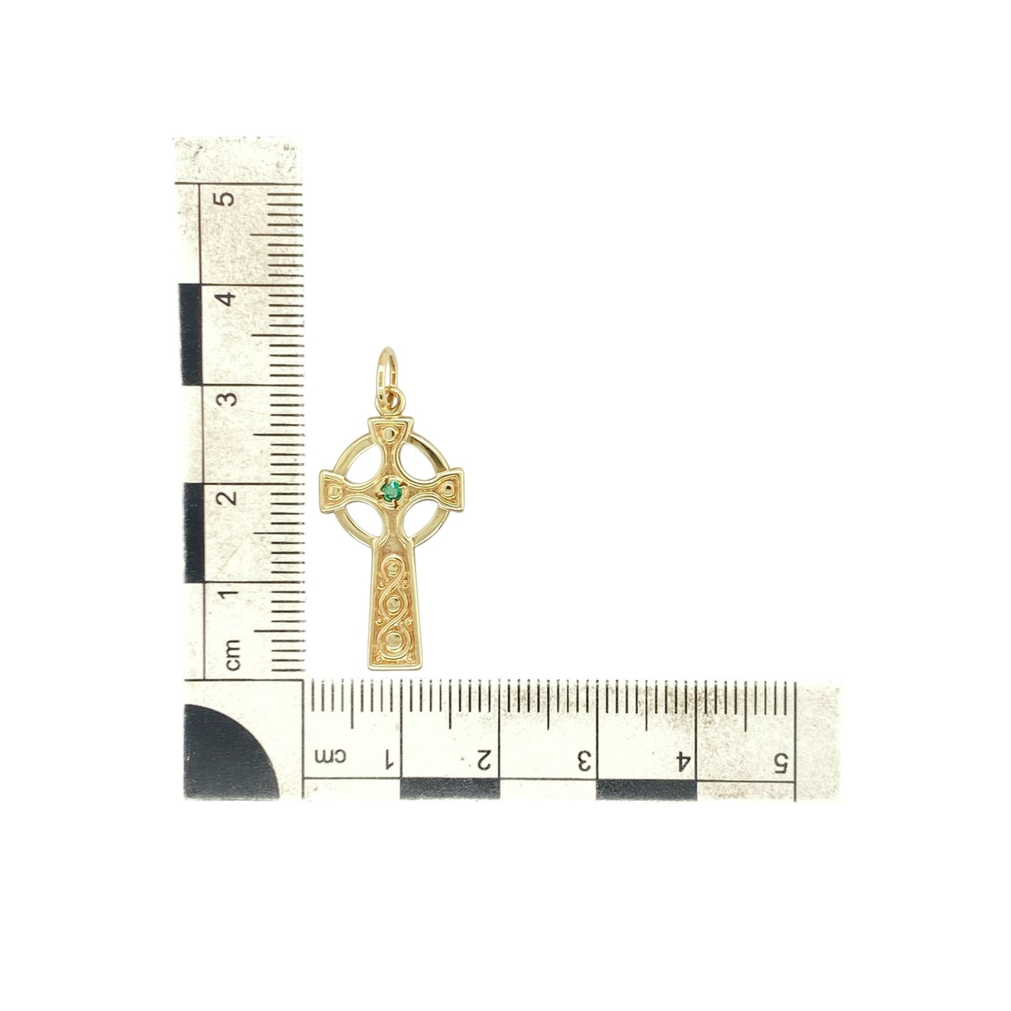 9ct Gold & Green Stone Celtic Cross Pendant