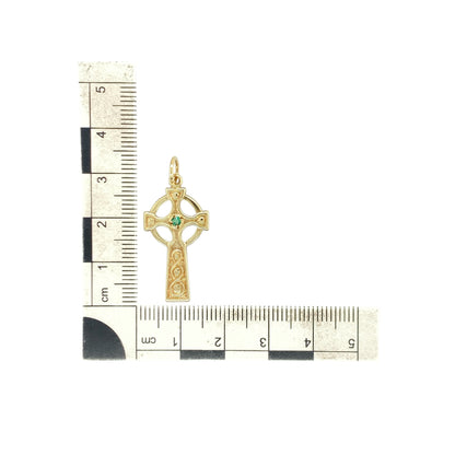 9ct Gold & Green Stone Celtic Cross Pendant