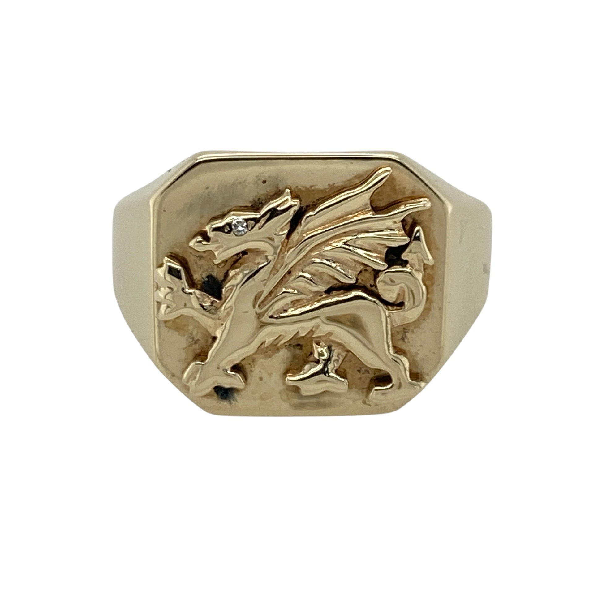 9ct Gold & Diamond Welsh Dragon Square Signet Ring
