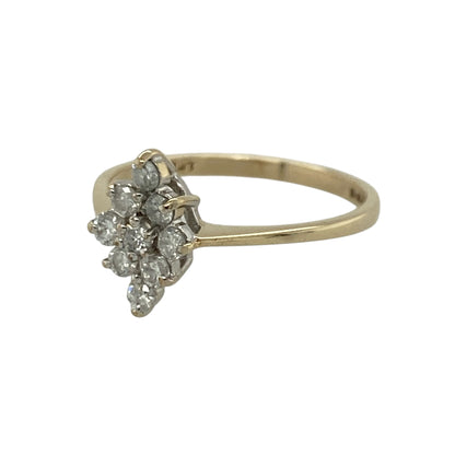 Add timeless sparkle and elegant sophistication to your jewellery collection with this pre-owned 9ct yellow gold diamond set cluster ring, featuring a classic diamond-shaped design with beautiful light-catching brilliance—perfect for special occasions, gifting, or refined everyday wear.

Design: The ring showcases a striking diamond-shaped cluster arrangement measuring approximately 10mm high, creating an elegant focal point with a sparkling and eye-catching appearance.