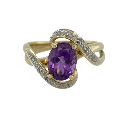 9ct Gold Diamond & Amethyst Twist Ring