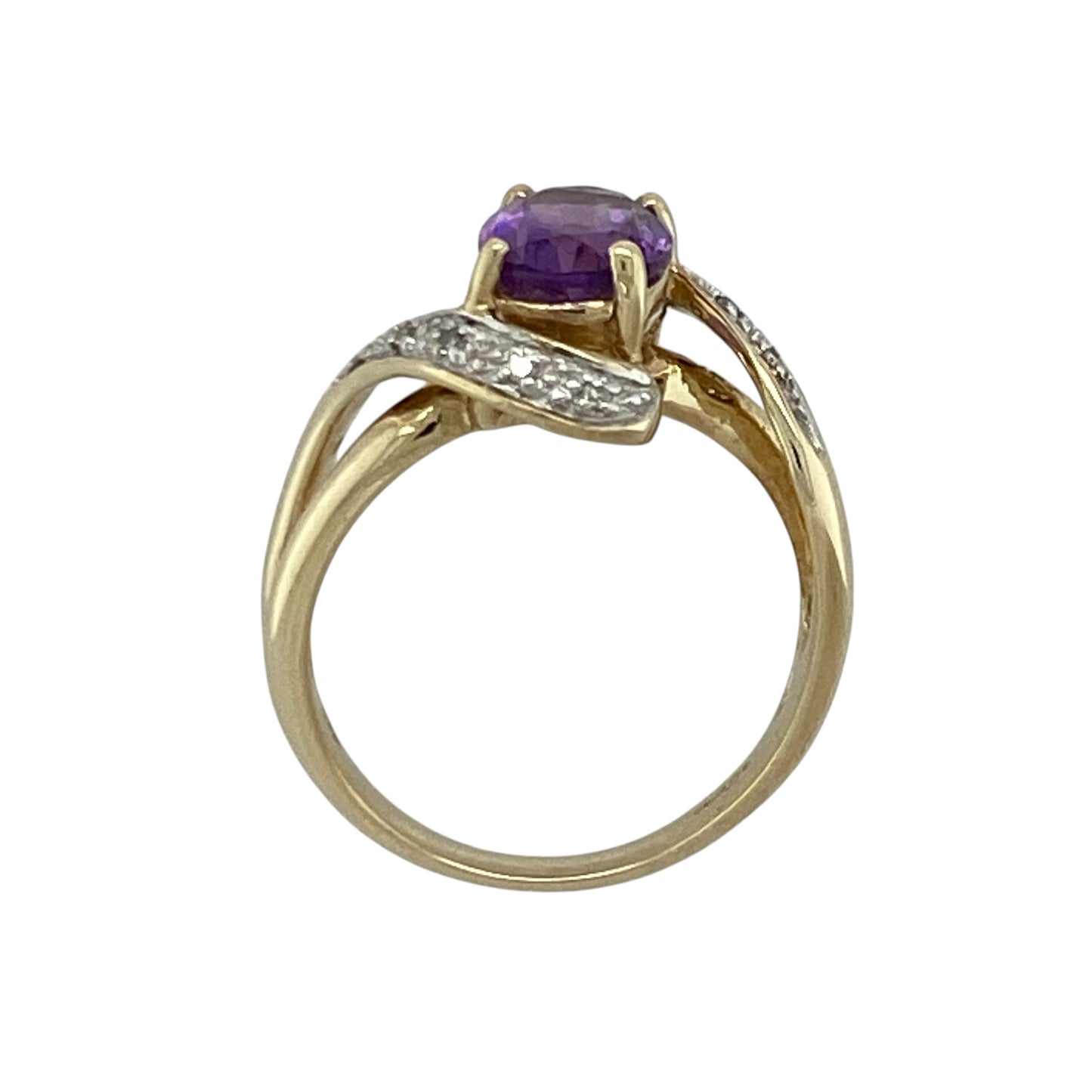 9ct Gold Diamond & Amethyst Twist Ring