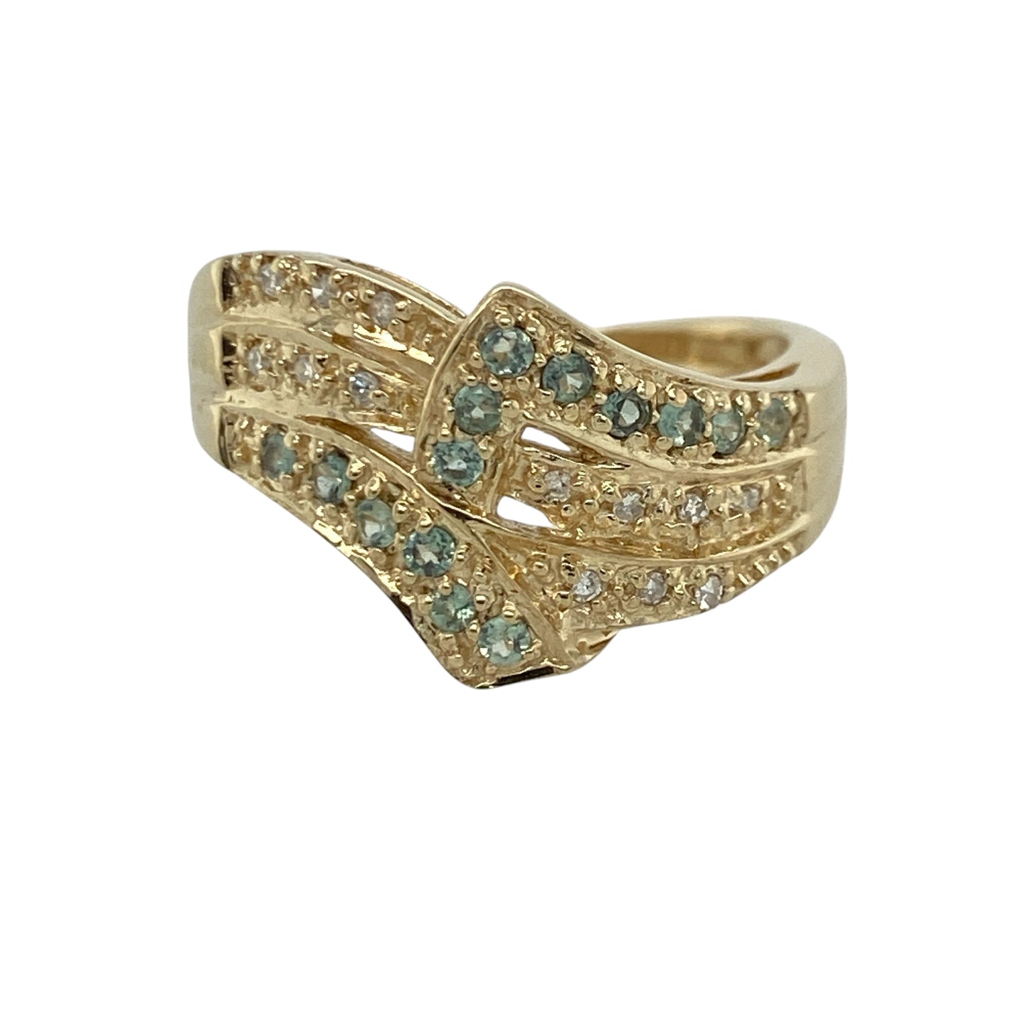 9ct Gold Diamond & Green Amethyst Wide Band Ring