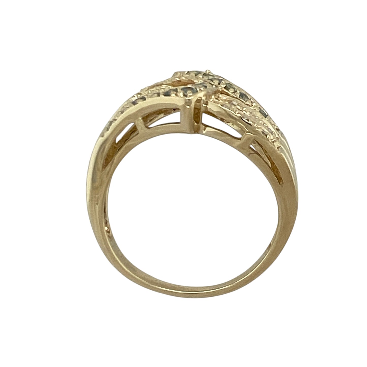 9ct Gold Diamond & Green Amethyst Wide Band Ring
