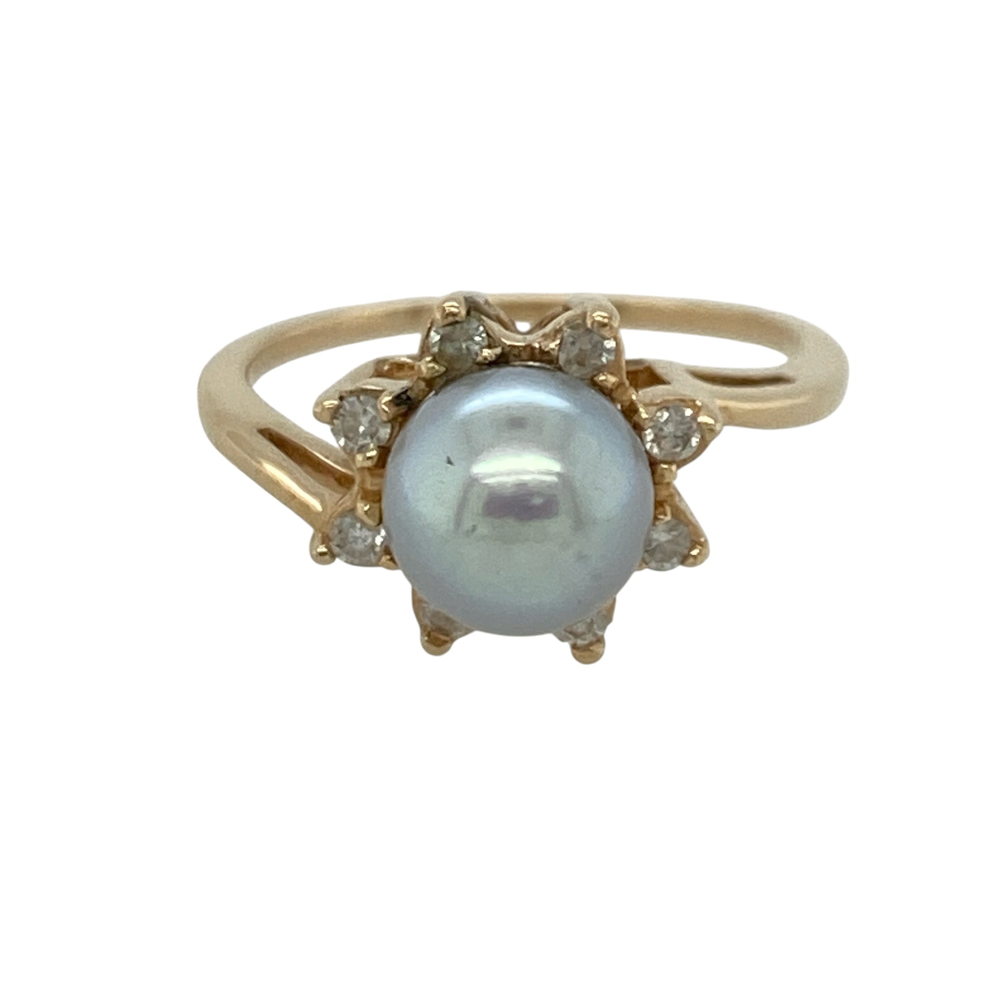 14ct Gold Diamond & Pearl Cluster Ring