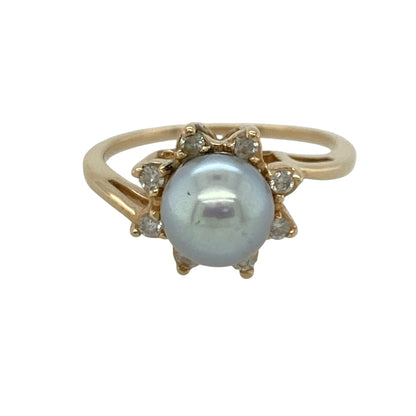 14ct Gold Diamond & Pearl Cluster Ring