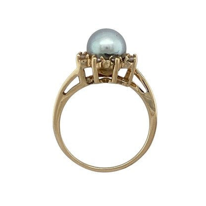 14ct Gold Diamond & Pearl Cluster Ring